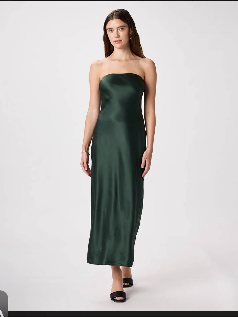 Quince 100% Washable Silk Strapless Midi Dress Forest Green M NWOT